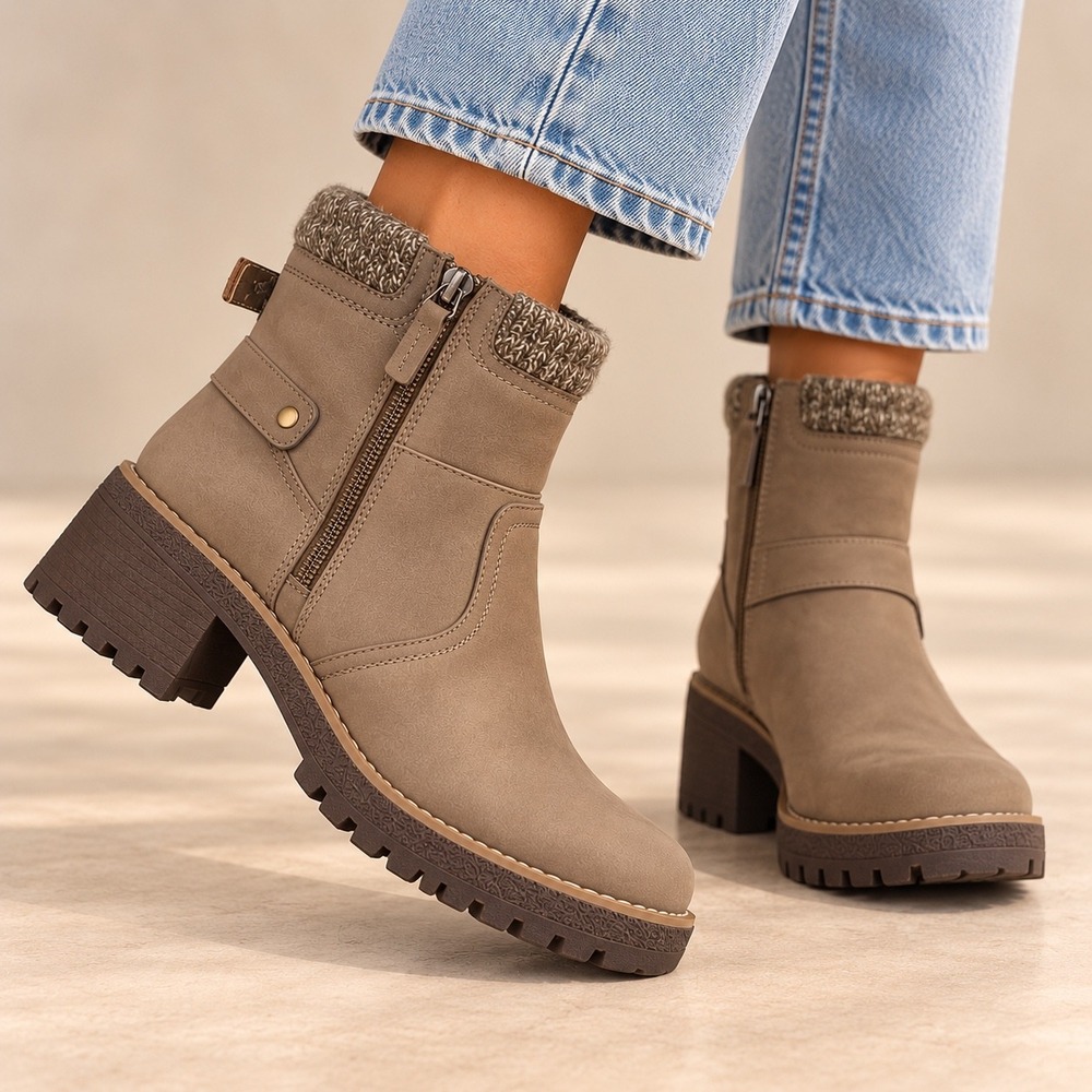 Cliffs by White Mountain Blasting Taupe Sweater Cuff Ankle Boots 11 M C33652